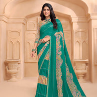 Laxmipati Tohfa Floral Printed Chiffon Saree in Teal Green