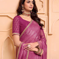 Laxmipati Tohfa Floral Printed Chiffon Saree in Pink Color