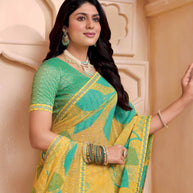 Laxmipati Tohfa Floral Printed Chiffon Saree in Yellow Color