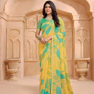 Laxmipati Tohfa Floral Printed Chiffon Saree in Yellow Color