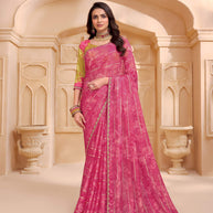 Laxmipati Tohfa Floral Printed Silk Saree in Pink Color