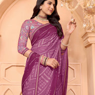 Laxmipati Tohfa Bandhani Printed Chiffon Saree in Purple Color
