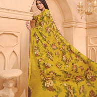 Laxmipati Tohfa Floral Printed Silk Saree in Yellow Color
