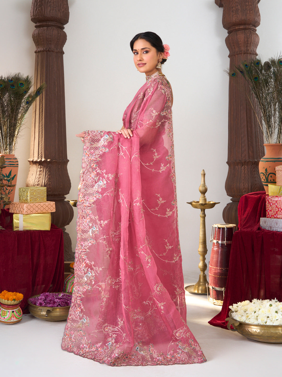 floral designer work saree