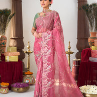 Pink silk embroidered saree 