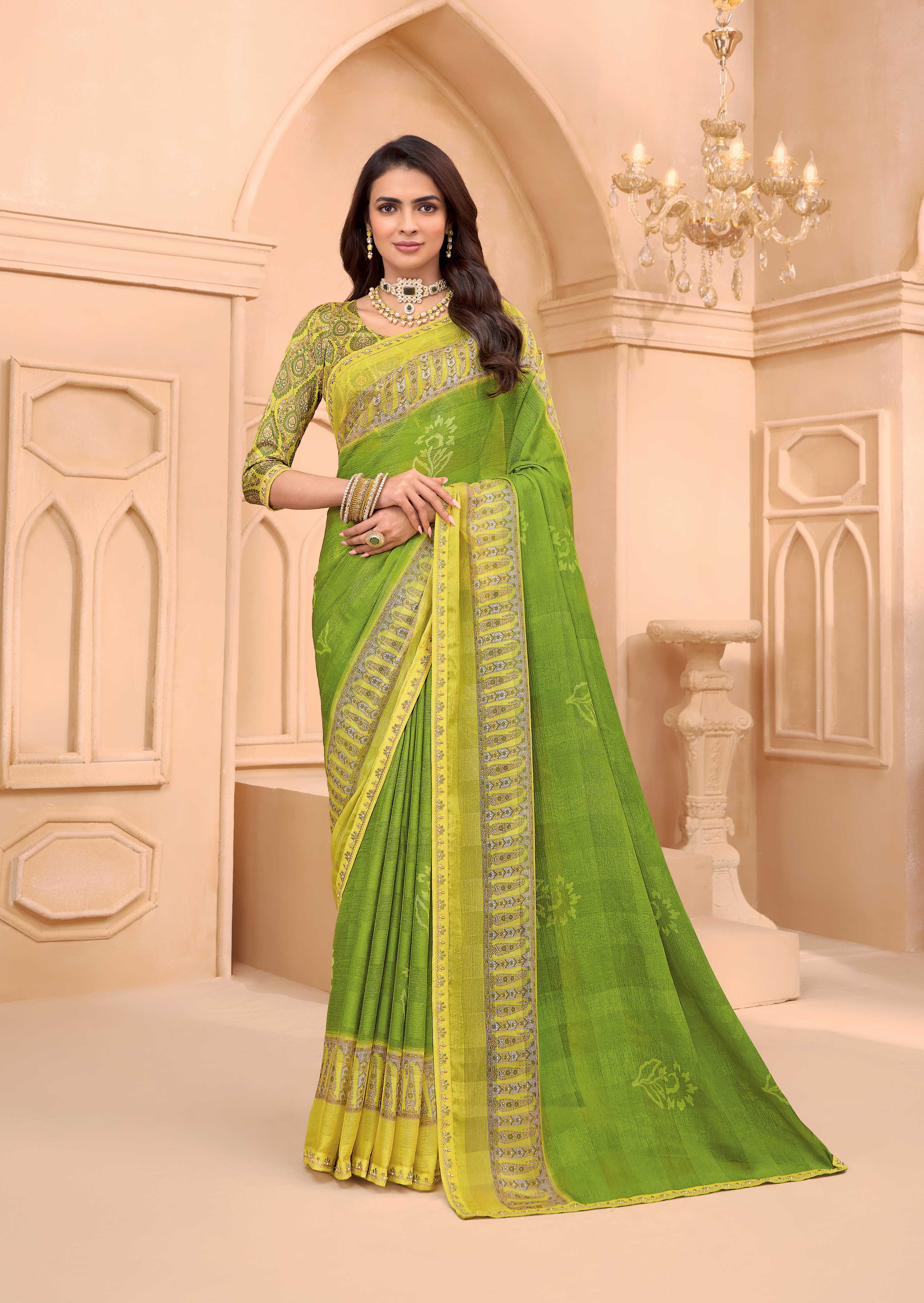 Laxmipati Tohfa Floral Printed Silk Saree in Green Color