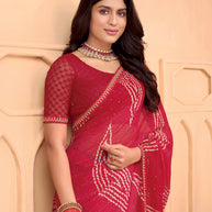 Laxmipati Tohfa Geometric Printed Chiffon Saree in Red Color