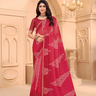 Laxmipati Tohfa Geometric Printed Chiffon Saree in Red Color