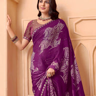 Laxmipati Tohfa Floral Printed Chiffon Saree in Purple Color