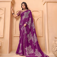 Laxmipati Tohfa Floral Printed Chiffon Saree in Purple Color