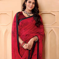 Laxmipati Tohfa Floral Printed Georgette Saree in Red Color