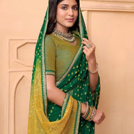 Laxmipati Tohfa Bandhani Printed Georgette Saree in Green Color