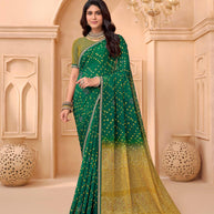 Laxmipati Tohfa Bandhani Printed Georgette Saree in Green Color