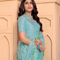 Laxmipati Tohfa Floral Printed Silk Saree in Blue Color