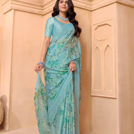 Laxmipati Tohfa Floral Printed Silk Saree in Blue Color