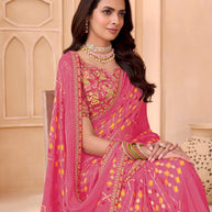 Laxmipati Tohfa Abstract Printed Chiffon Saree in Pink Color