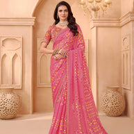 Laxmipati Tohfa Abstract Printed Chiffon Saree in Pink Color