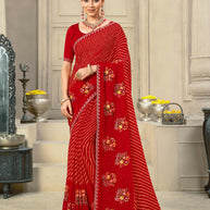 Laxmipati Krack Jack Embroidered Chiffon Saree in Red Color