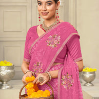 Laxmipati Krack Jack Embroidered Chiffon Saree in Pink Color