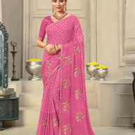 Laxmipati Krack Jack Embroidered Chiffon Saree in Pink Color