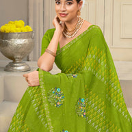 Laxmipati Krack Jack Embroidered Chiffon Saree in Green Color