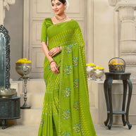 Laxmipati Krack Jack Embroidered Chiffon Saree in Green Color