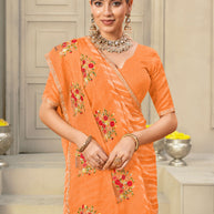 Laxmipati Krack Jack Embroidered Chiffon Saree in Orange Color