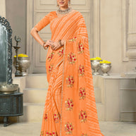 Laxmipati Krack Jack Embroidered Chiffon Saree in Orange Color