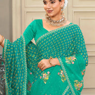 Laxmipati Krack Jack Embroidered Chiffon Saree in Teal Blue Color