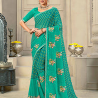 Laxmipati Krack Jack Embroidered Chiffon Saree in Teal Blue Color