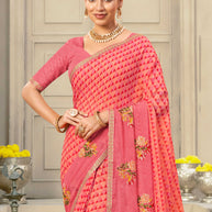 Laxmipati Krack Jack Embroidered Chiffon Saree in Pink Color