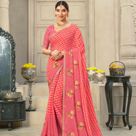 Laxmipati Krack Jack Embroidered Chiffon Saree in Pink Color