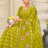 Laxmipati Krack Jack Embroidered Chiffon Saree in Green Color