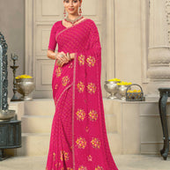 Laxmipati Krack Jack Embroidered Chiffon Saree in Pink Color