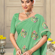 Laxmipati Krack Jack Embroidered Chiffon Saree in Green Color