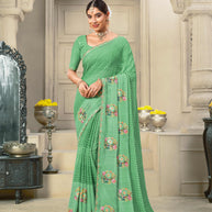 Laxmipati Krack Jack Embroidered Chiffon Saree in Green Color