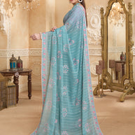Blue saree with pink silk blouse