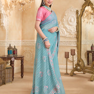 Floral embroidered chiffon saree work detail