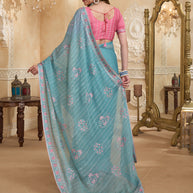 Embroidered chiffon saree drape