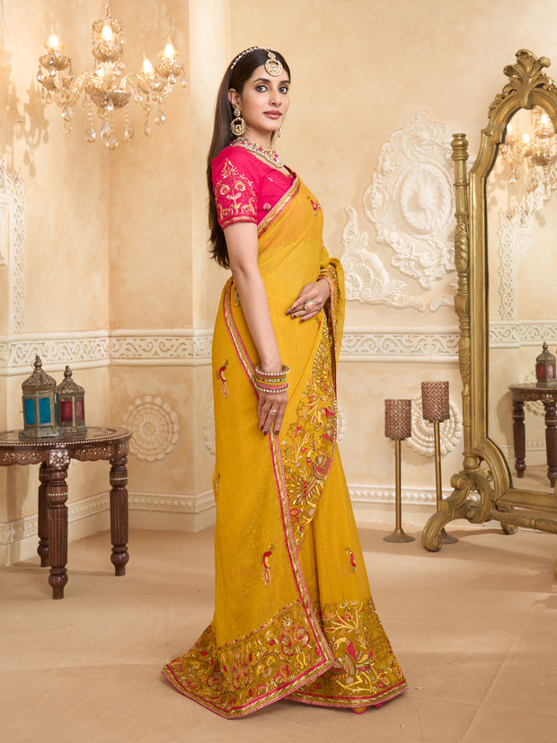  Peacock embroidered chiffon saree design