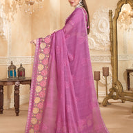Floral embroidered chiffon saree detail