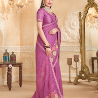 Purple saree with matching silk blouse