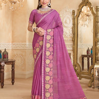 Purple chiffon saree with floral work