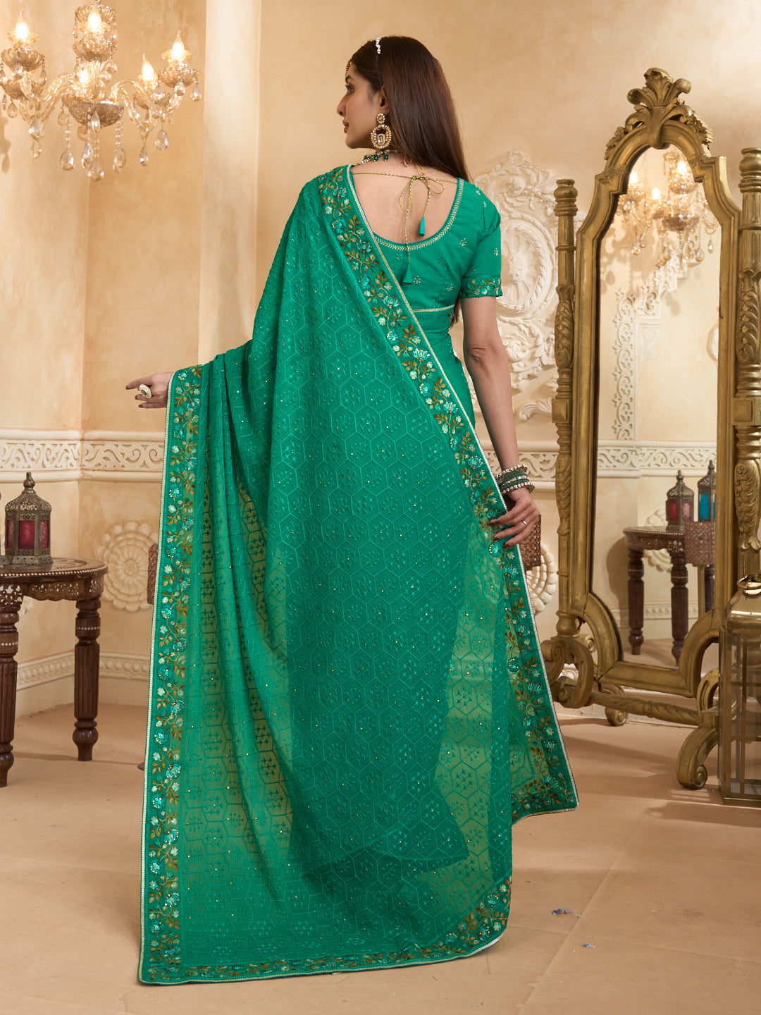 green saree with silk blouse