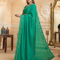 green chiffon saree with embroidery