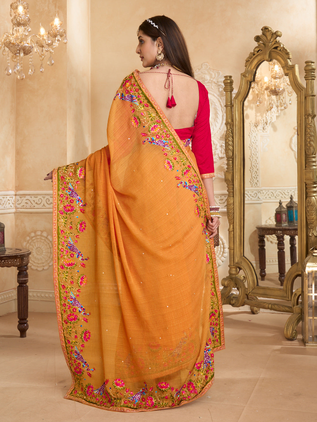 Designer chiffon saree drape