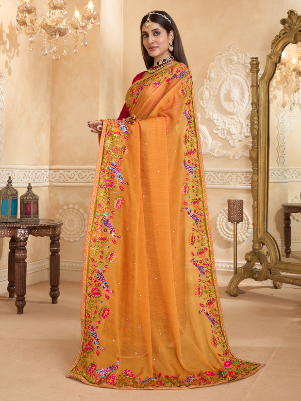Floral work chiffon saree detail