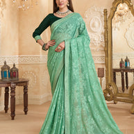 Pastel green chiffon saree with embroidery