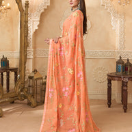 Embroidered chiffon saree work detail