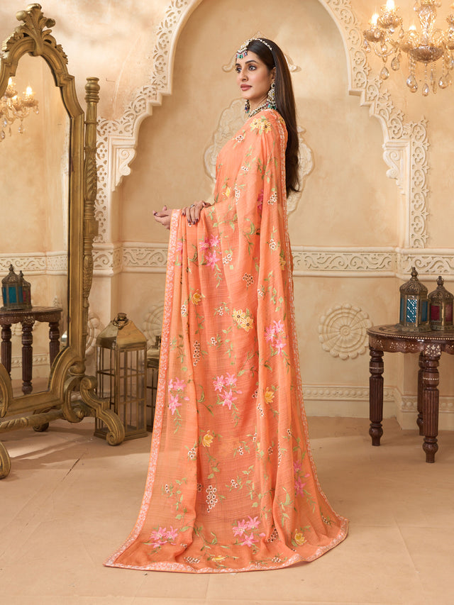 Embroidered chiffon saree work detail